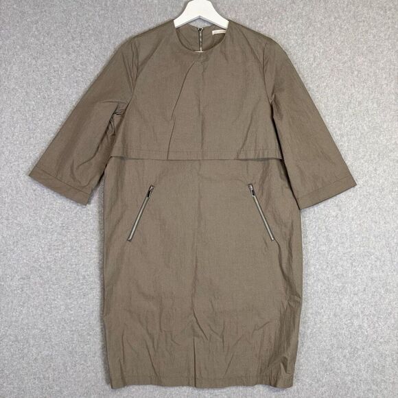 Ecole de Paris Dress Women’s Size L (no tag) Taupe Shift Zip Pocket Minimalist - Picture 1 of 6